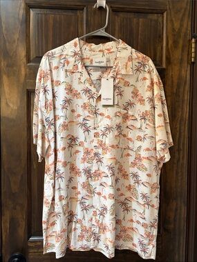 Goodfellow & Co Cream Short-Sleeve Tropical Button-Down Shirt
